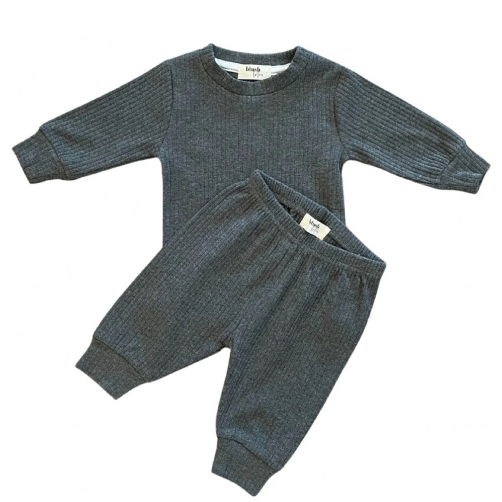 CHARCOAL | Ribbed organic baby toddler pants set
